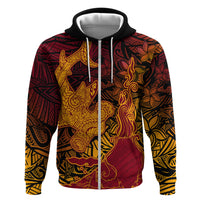 Hawaiian Volcano and Shark Hoodie Polynesian and Hibiscus Pattern Lava Color LT03 Zip Hoodie Red - Polynesian Pride