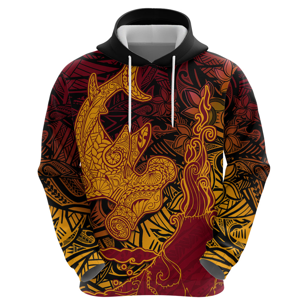 Hawaiian Volcano and Shark Hoodie Polynesian and Hibiscus Pattern Lava Color LT03 - Polynesian Pride