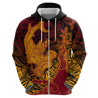 Hawaiian Volcano and Shark Hoodie Polynesian and Hibiscus Pattern Lava Color LT03 - Polynesian Pride