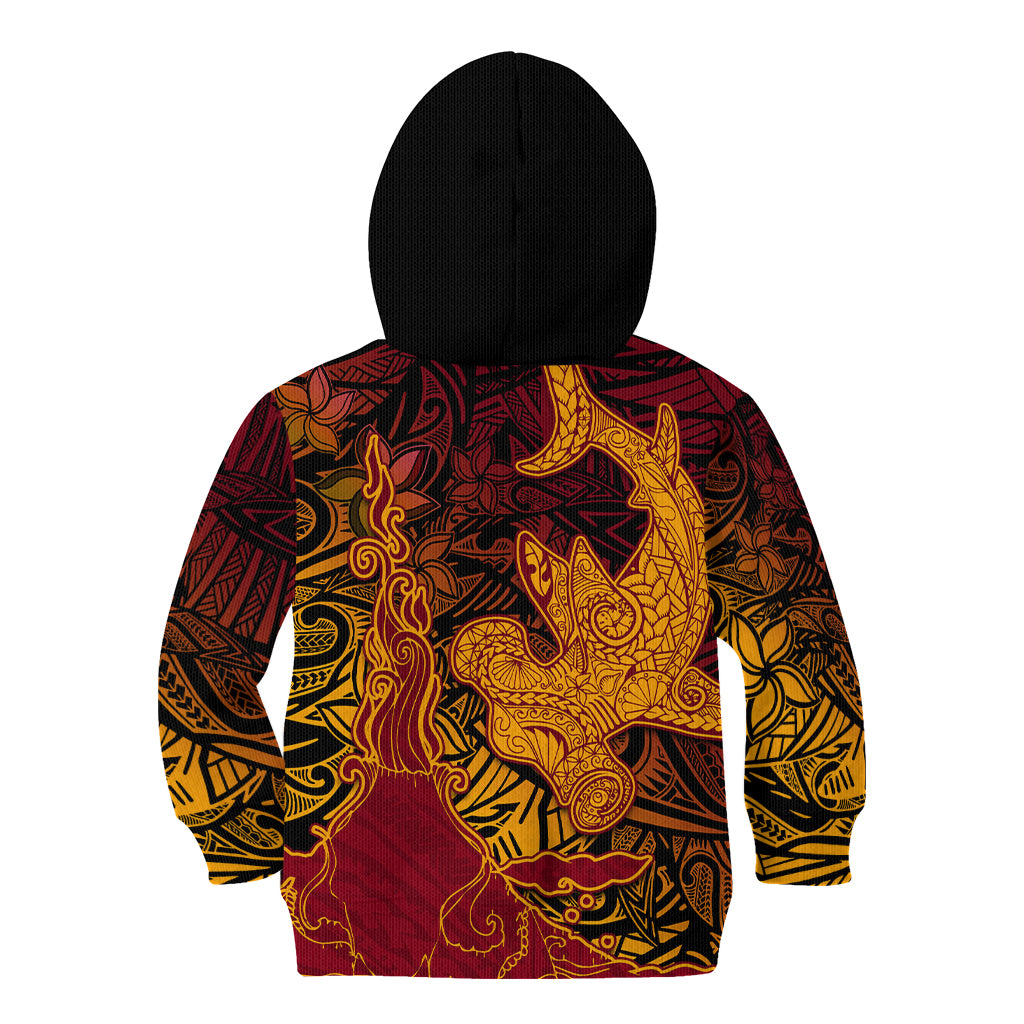 Hawaiian Volcano and Shark Kid Hoodie Polynesian and Hibiscus Pattern Lava Color LT03 - Polynesian Pride