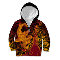 Hawaiian Volcano and Shark Kid Hoodie Polynesian and Hibiscus Pattern Lava Color LT03 Zip Hoodie Red - Polynesian Pride