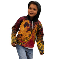 Hawaiian Volcano and Shark Kid Hoodie Polynesian and Hibiscus Pattern Lava Color LT03 - Polynesian Pride