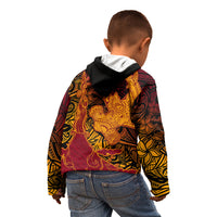 Hawaiian Volcano and Shark Kid Hoodie Polynesian and Hibiscus Pattern Lava Color LT03 - Polynesian Pride