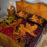Hawaiian Volcano and Shark Quilt Bed Set Polynesian and Hibiscus Pattern Lava Color