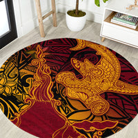 Hawaiian Volcano and Shark Round Carpet Polynesian and Hibiscus Pattern Lava Color LT03 Red - Polynesian Pride