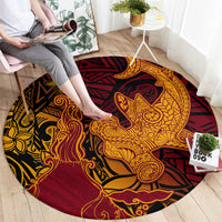 Hawaiian Volcano and Shark Round Carpet Polynesian and Hibiscus Pattern Lava Color LT03 - Polynesian Pride