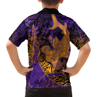 Hawaiian Volcano and Shark Family Matching Off Shoulder Maxi Dress and Hawaiian Shirt Polynesian and Hibiscus Pattern Purple Yellow Gradient LT03 - Polynesian Pride