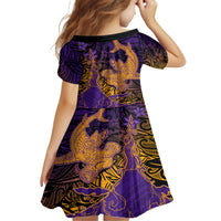 Hawaiian Volcano and Shark Family Matching Off Shoulder Maxi Dress and Hawaiian Shirt Polynesian and Hibiscus Pattern Purple Yellow Gradient LT03 - Polynesian Pride