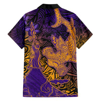Hawaiian Volcano and Shark Family Matching Off Shoulder Maxi Dress and Hawaiian Shirt Polynesian and Hibiscus Pattern Purple Yellow Gradient LT03 - Polynesian Pride