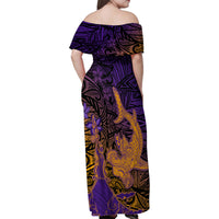 Hawaiian Volcano and Shark Family Matching Off Shoulder Maxi Dress and Hawaiian Shirt Polynesian and Hibiscus Pattern Purple Yellow Gradient LT03 - Polynesian Pride
