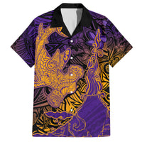 Hawaiian Volcano and Shark Family Matching Puletasi and Hawaiian Shirt Polynesian and Hibiscus Pattern Purple Yellow Gradient LT03 Dad's Shirt - Short Sleeve Purple - Polynesian Pride