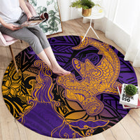 Hawaiian Volcano and Shark Round Carpet Polynesian and Hibiscus Pattern Purple Yellow Gradient LT03 - Polynesian Pride