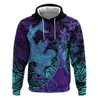 Hawaiian Volcano and Shark Hoodie Polynesian and Hibiscus Pattern Purple Cyan Gradient LT03 Pullover Hoodie Purple - Polynesian Pride