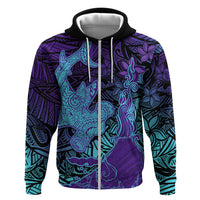Hawaiian Volcano and Shark Hoodie Polynesian and Hibiscus Pattern Purple Cyan Gradient LT03 Zip Hoodie Purple - Polynesian Pride