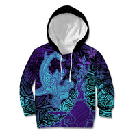 Hawaiian Volcano and Shark Kid Hoodie Polynesian and Hibiscus Pattern Purple Cyan Gradient LT03 Hoodie Purple - Polynesian Pride