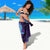 Hawaiian Volcano and Shark Sarong Polynesian and Hibiscus Pattern Purple Cyan Gradient