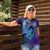 Hawaiian Volcano and Shark Women Polo Shirt Polynesian and Hibiscus Pattern Purple Cyan Gradient