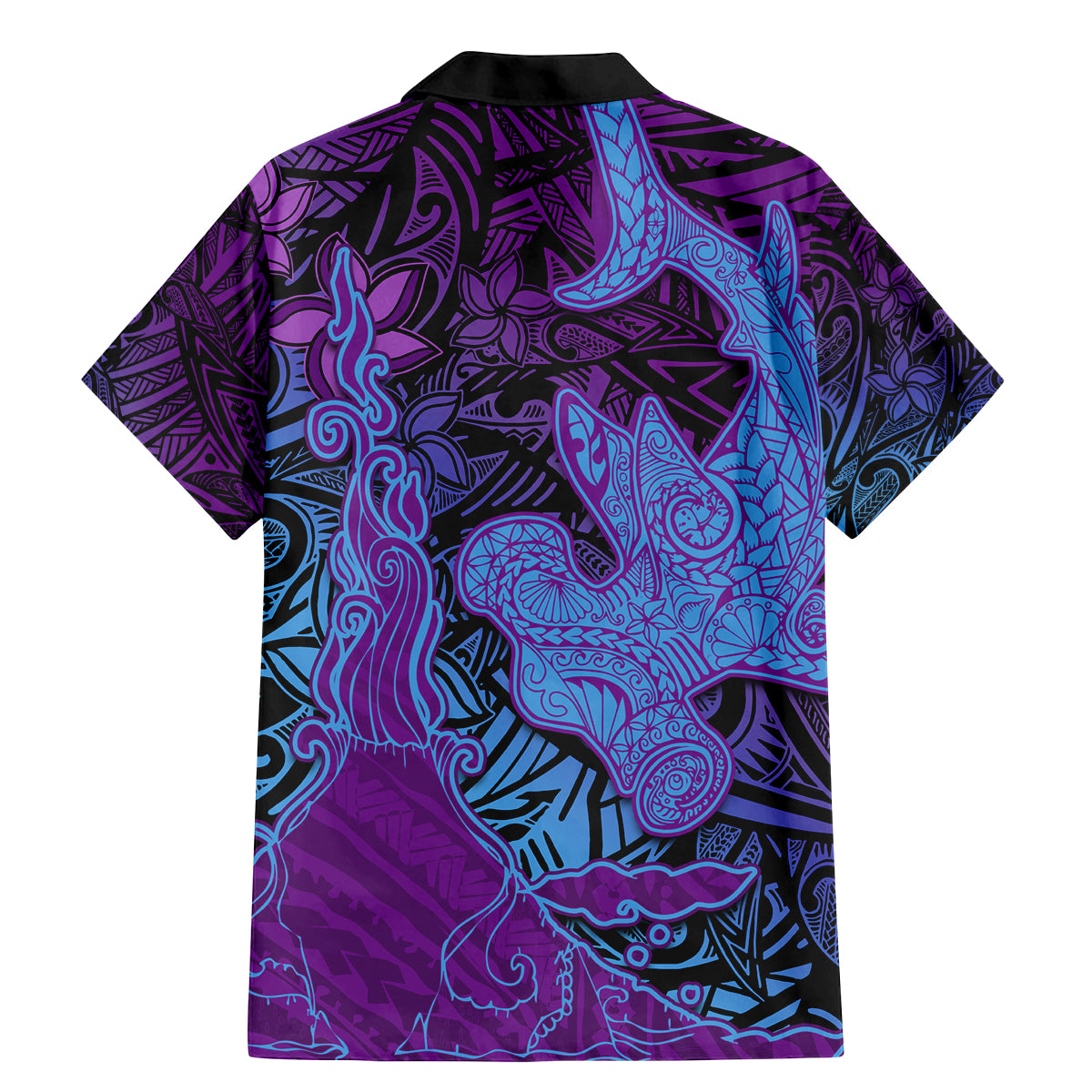 Hawaiian Volcano and Shark Family Matching Mermaid Dress and Hawaiian Shirt Polynesian and Hibiscus Pattern Violet Gradient LT03 - Polynesian Pride