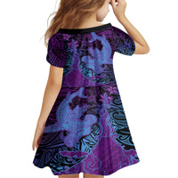 Hawaiian Volcano and Shark Family Matching Off Shoulder Maxi Dress and Hawaiian Shirt Polynesian and Hibiscus Pattern Violet Gradient LT03 - Polynesian Pride