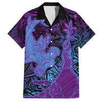 Hawaiian Volcano and Shark Family Matching Off Shoulder Maxi Dress and Hawaiian Shirt Polynesian and Hibiscus Pattern Violet Gradient LT03 Dad's Shirt - Short Sleeve Violet - Polynesian Pride