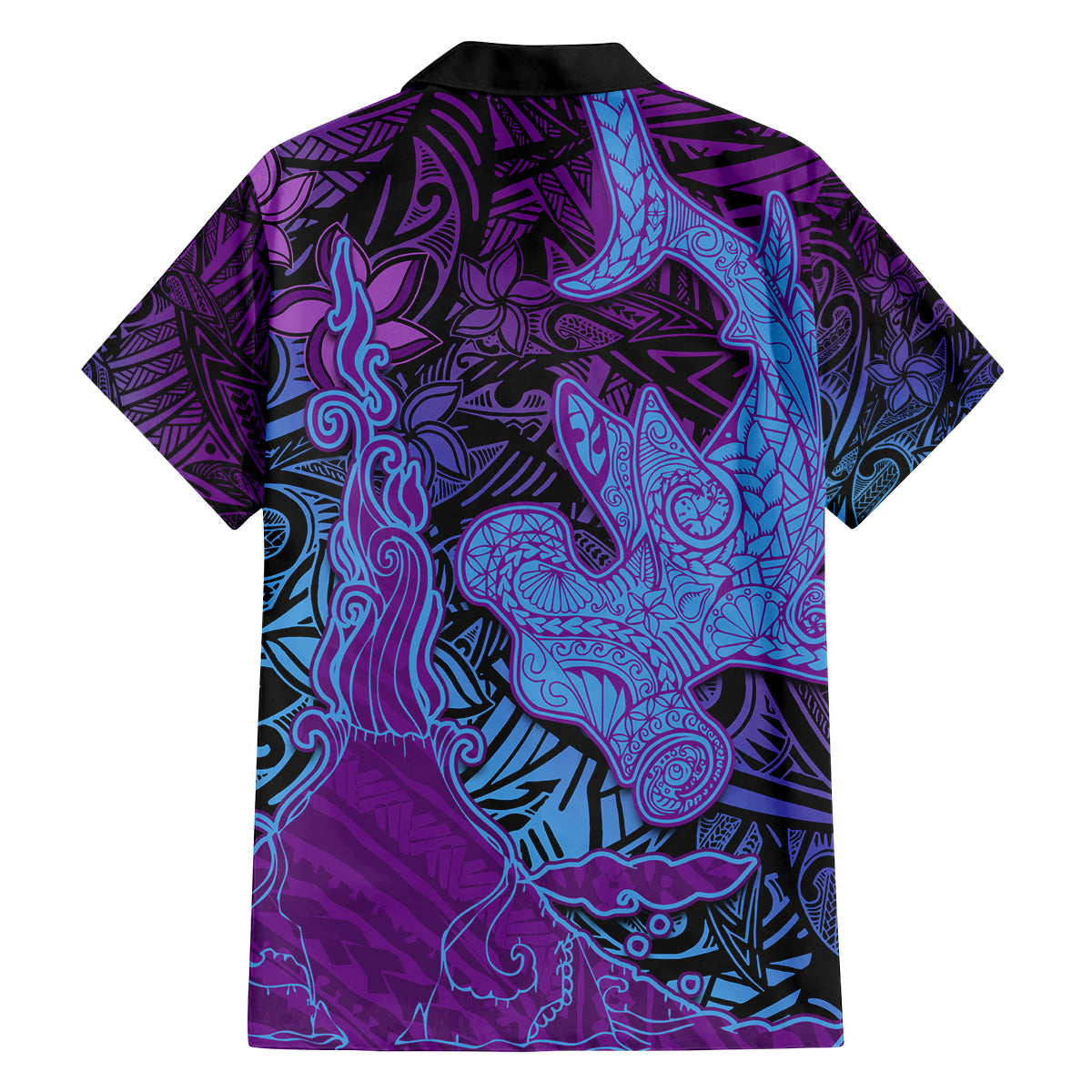 Hawaiian Volcano and Shark Family Matching Off Shoulder Maxi Dress and Hawaiian Shirt Polynesian and Hibiscus Pattern Violet Gradient LT03 - Polynesian Pride