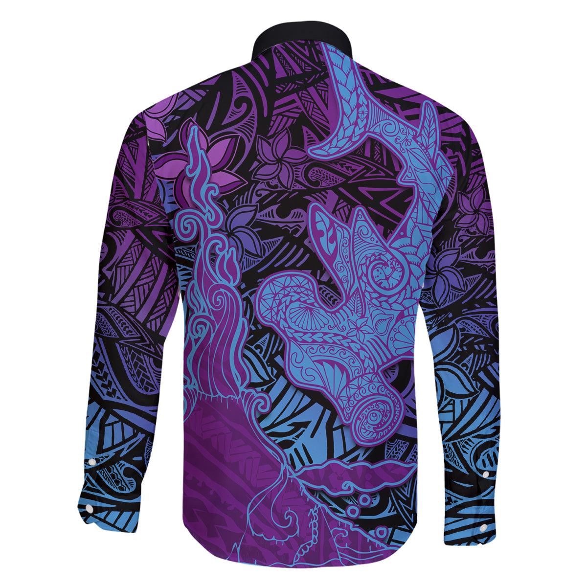 Hawaiian Volcano and Shark Family Matching Off Shoulder Maxi Dress and Hawaiian Shirt Polynesian and Hibiscus Pattern Violet Gradient LT03 - Polynesian Pride