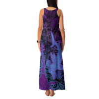 Hawaiian Volcano and Shark Family Matching Tank Maxi Dress and Hawaiian Shirt Polynesian and Hibiscus Pattern Violet Gradient