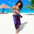 Hawaiian Volcano and Shark Sarong Polynesian and Hibiscus Pattern Violet Gradient
