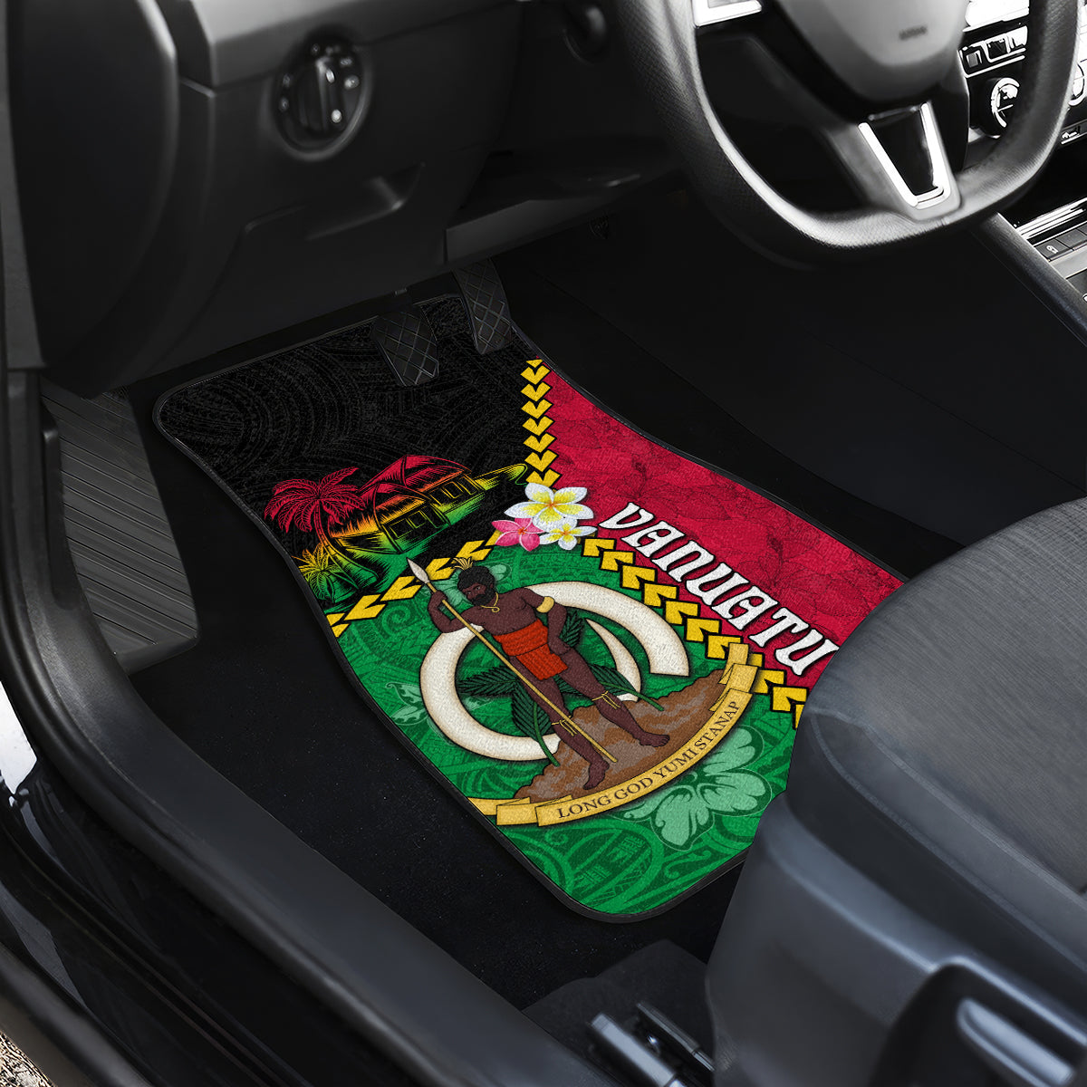 Vanuatu Nakamal and Plumeria Flowers Car Mats Polynesian Pattern LT03 - Polynesian Pride