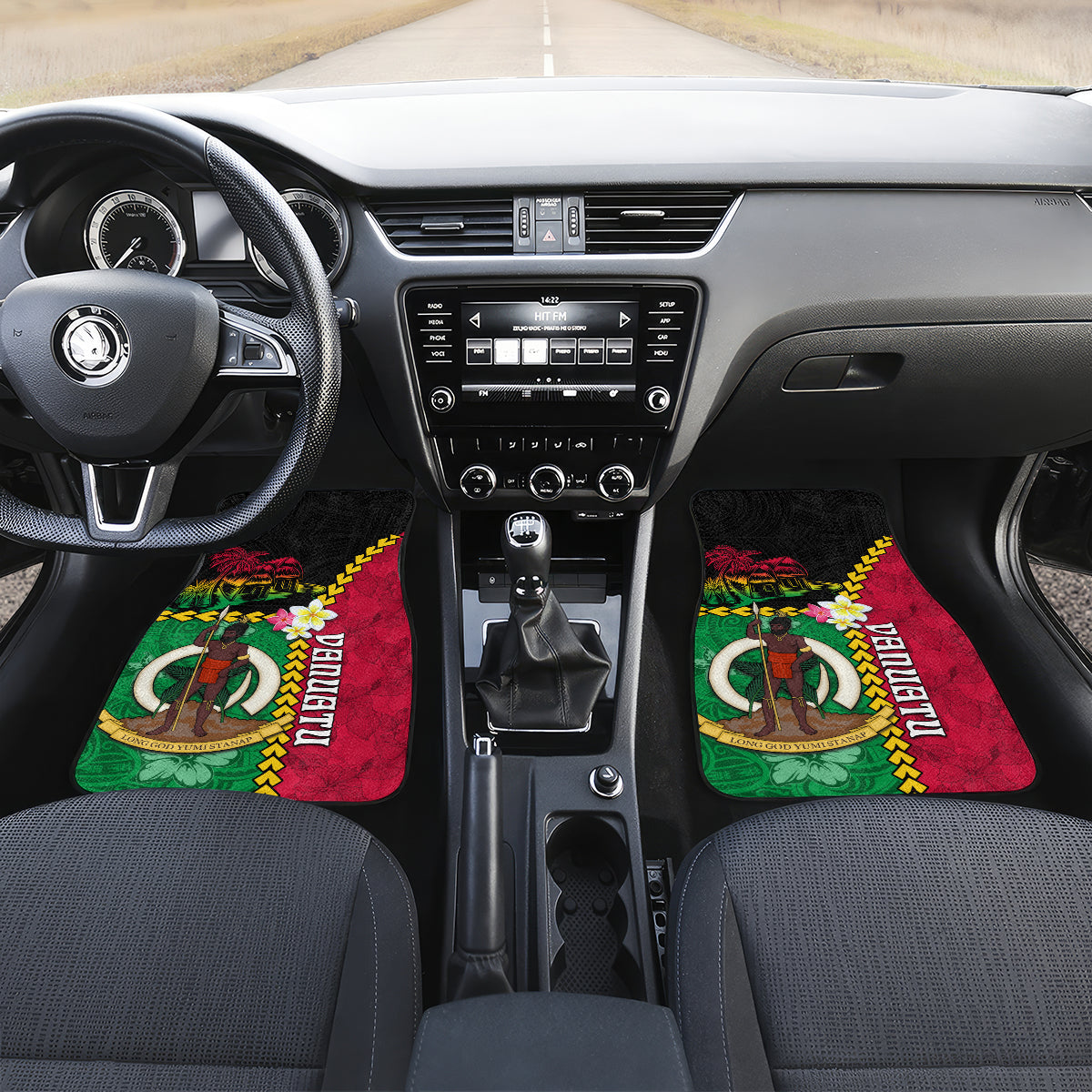 Vanuatu Nakamal and Plumeria Flowers Car Mats Polynesian Pattern LT03 Set 2pcs - Front Black - Polynesian Pride