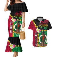 Vanuatu Nakamal and Plumeria Flowers Couples Matching Mermaid Dress and Hawaiian Shirt Polynesian Pattern LT03 Black - Polynesian Pride