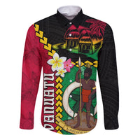Vanuatu Nakamal and Plumeria Flowers Family Matching Long Sleeve Bodycon Dress and Hawaiian Shirt Polynesian Pattern LT03 Dad's Shirt - Long Sleeve Black - Polynesian Pride