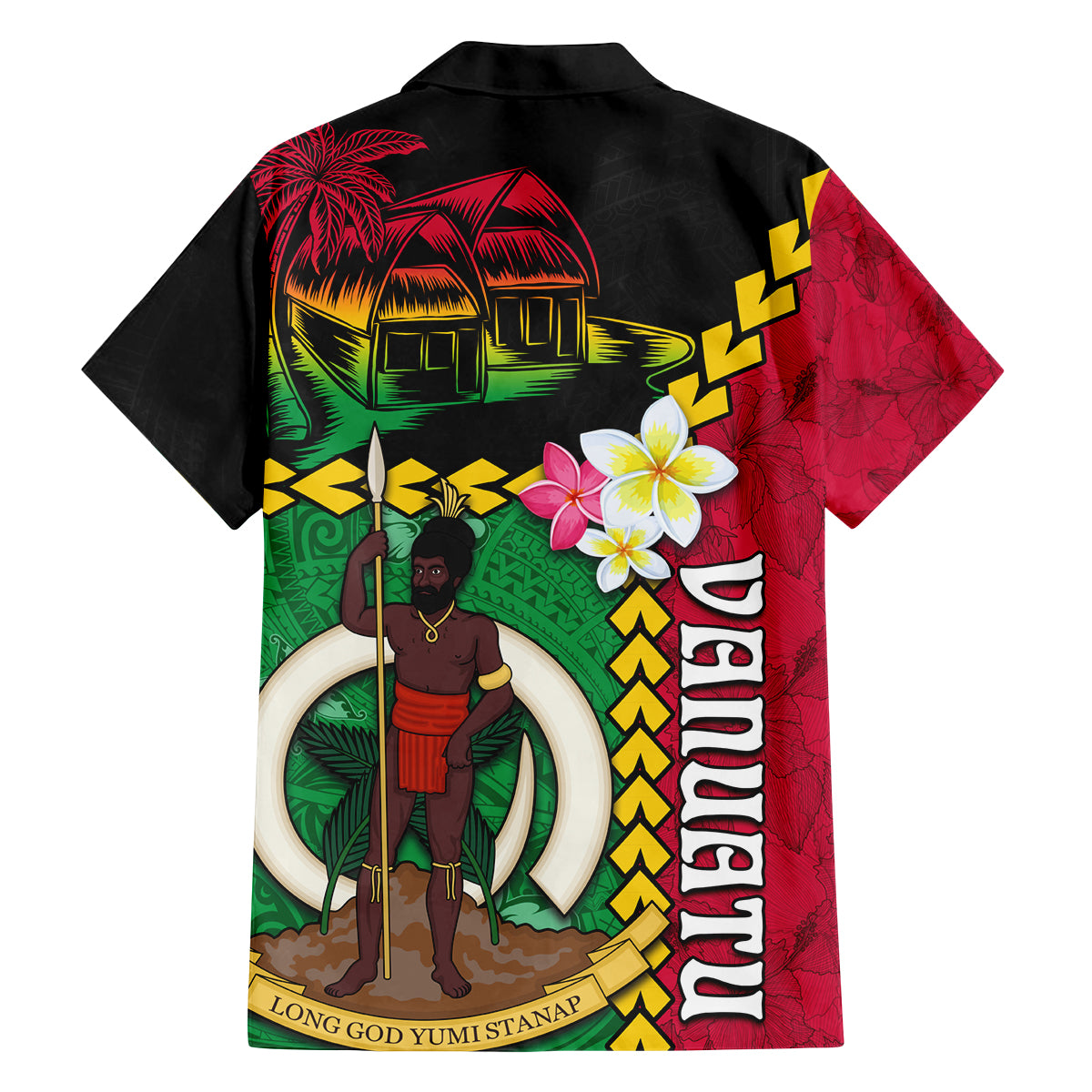 Vanuatu Nakamal and Plumeria Flowers Family Matching Off Shoulder Short Dress and Hawaiian Shirt Polynesian Pattern LT03 - Polynesian Pride
