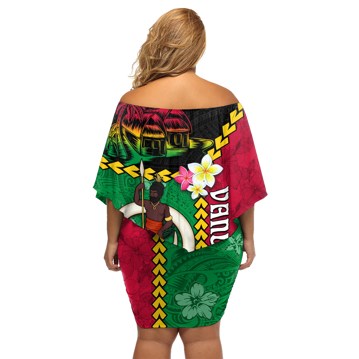 Vanuatu Nakamal and Plumeria Flowers Family Matching Off Shoulder Short Dress and Hawaiian Shirt Polynesian Pattern LT03 - Polynesian Pride