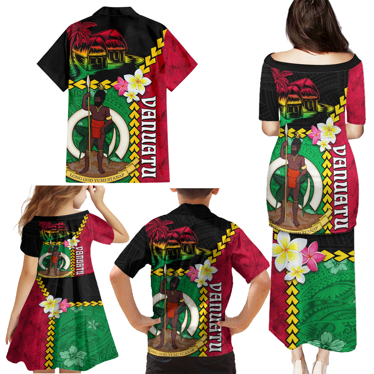 Vanuatu Nakamal and Plumeria Flowers Family Matching Puletasi and Hawaiian Shirt Polynesian Pattern LT03 - Polynesian Pride