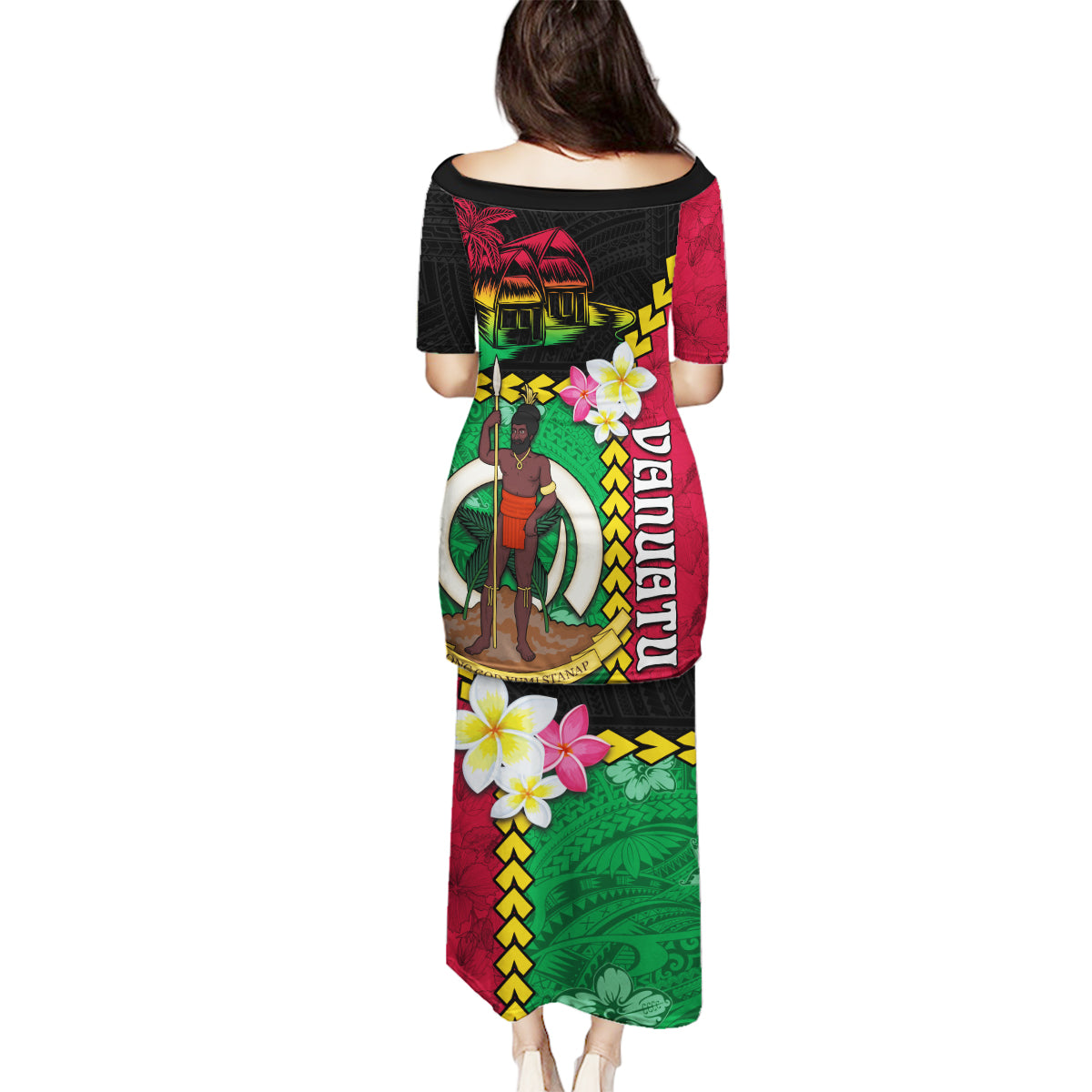 Vanuatu Nakamal and Plumeria Flowers Family Matching Puletasi and Hawaiian Shirt Polynesian Pattern LT03 - Polynesian Pride