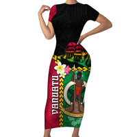 Vanuatu Nakamal and Plumeria Flowers Family Matching Short Sleeve Bodycon Dress and Hawaiian Shirt Polynesian Pattern LT03 Mom's Dress Black - Polynesian Pride