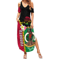 Vanuatu Nakamal and Plumeria Flowers Family Matching Summer Maxi Dress and Hawaiian Shirt Polynesian Pattern LT03 Mom's Dress Black - Polynesian Pride