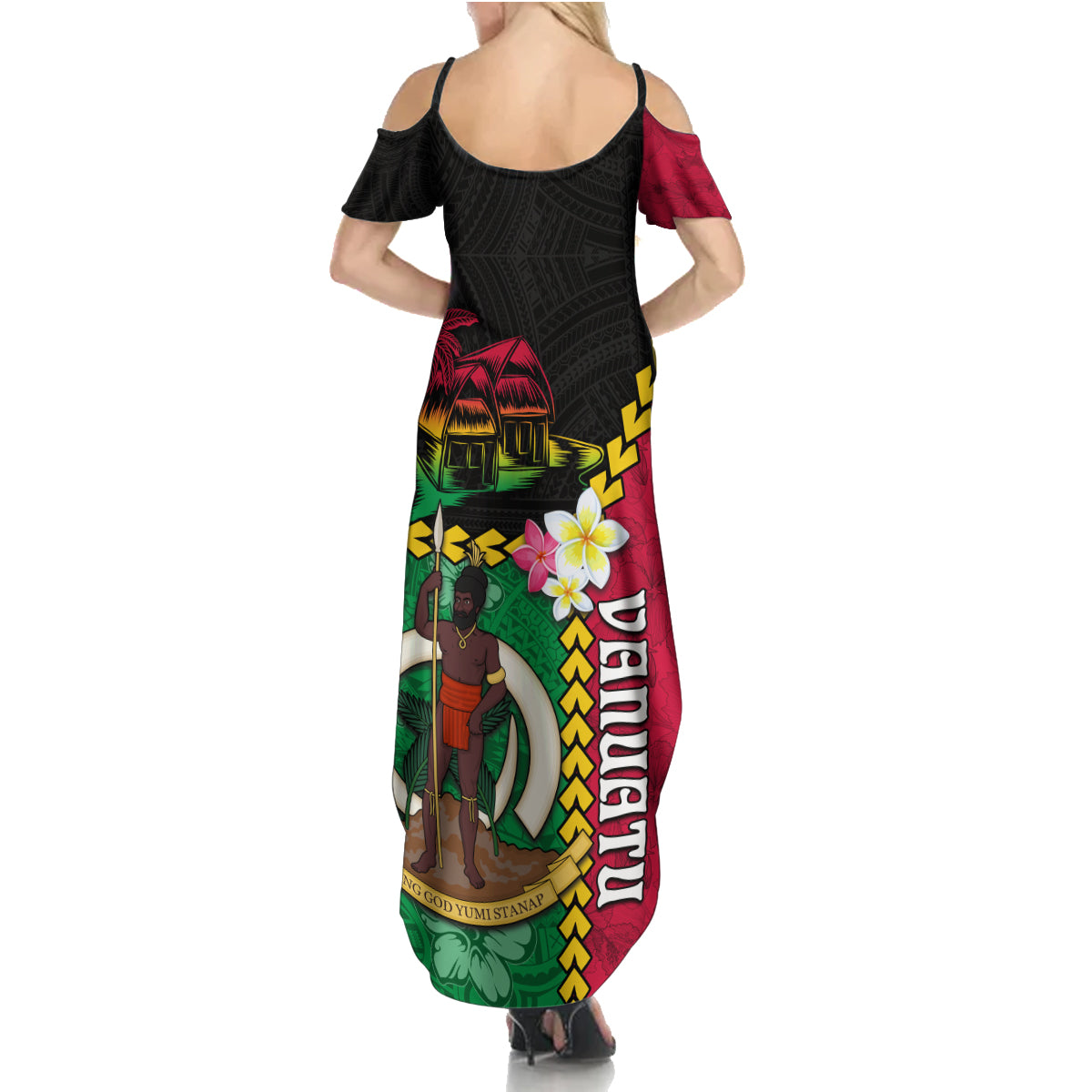 Vanuatu Nakamal and Plumeria Flowers Family Matching Summer Maxi Dress and Hawaiian Shirt Polynesian Pattern LT03 - Polynesian Pride