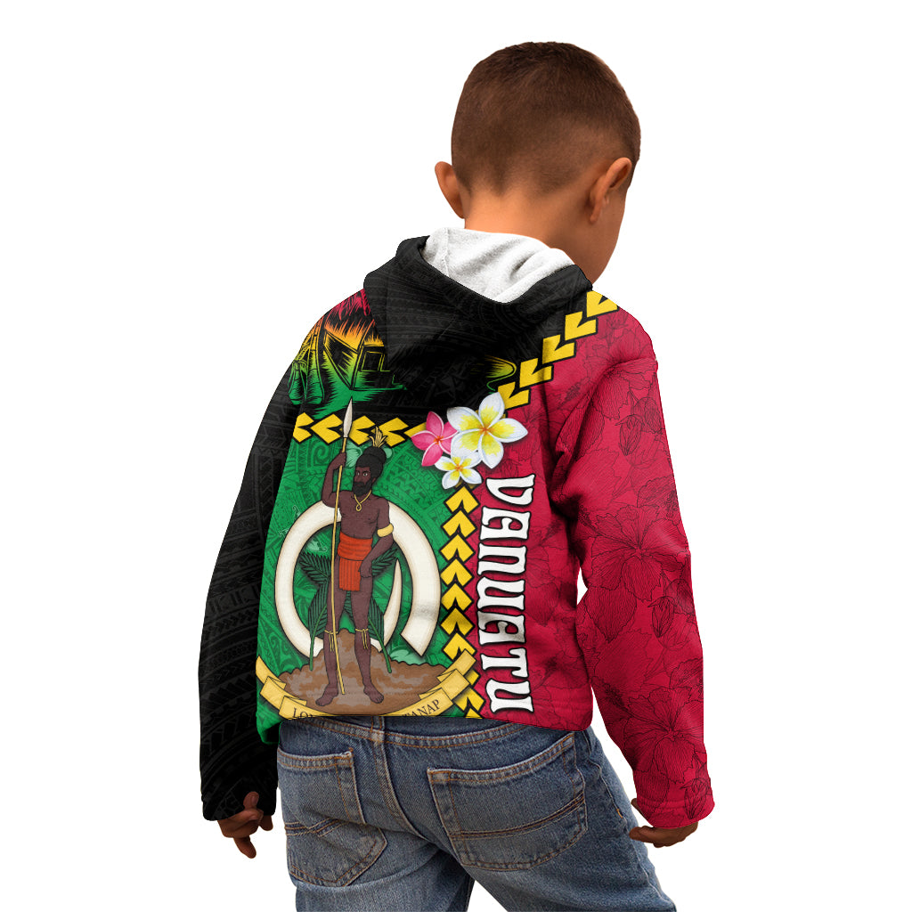 Vanuatu Nakamal and Plumeria Flowers Kid Hoodie Polynesian Pattern