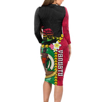 Vanuatu Nakamal and Plumeria Flowers Long Sleeve Bodycon Dress Polynesian Pattern LT03 - Polynesian Pride