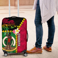 Vanuatu Nakamal and Plumeria Flowers Luggage Cover Polynesian Pattern LT03 Black - Polynesian Pride