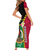 Vanuatu Nakamal and Plumeria Flowers Short Sleeve Bodycon Dress Polynesian Pattern