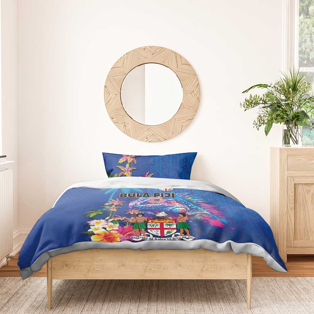 Fiji Bula Bedding Set Tropical Plants with Palm Tree and Iguana Colorful