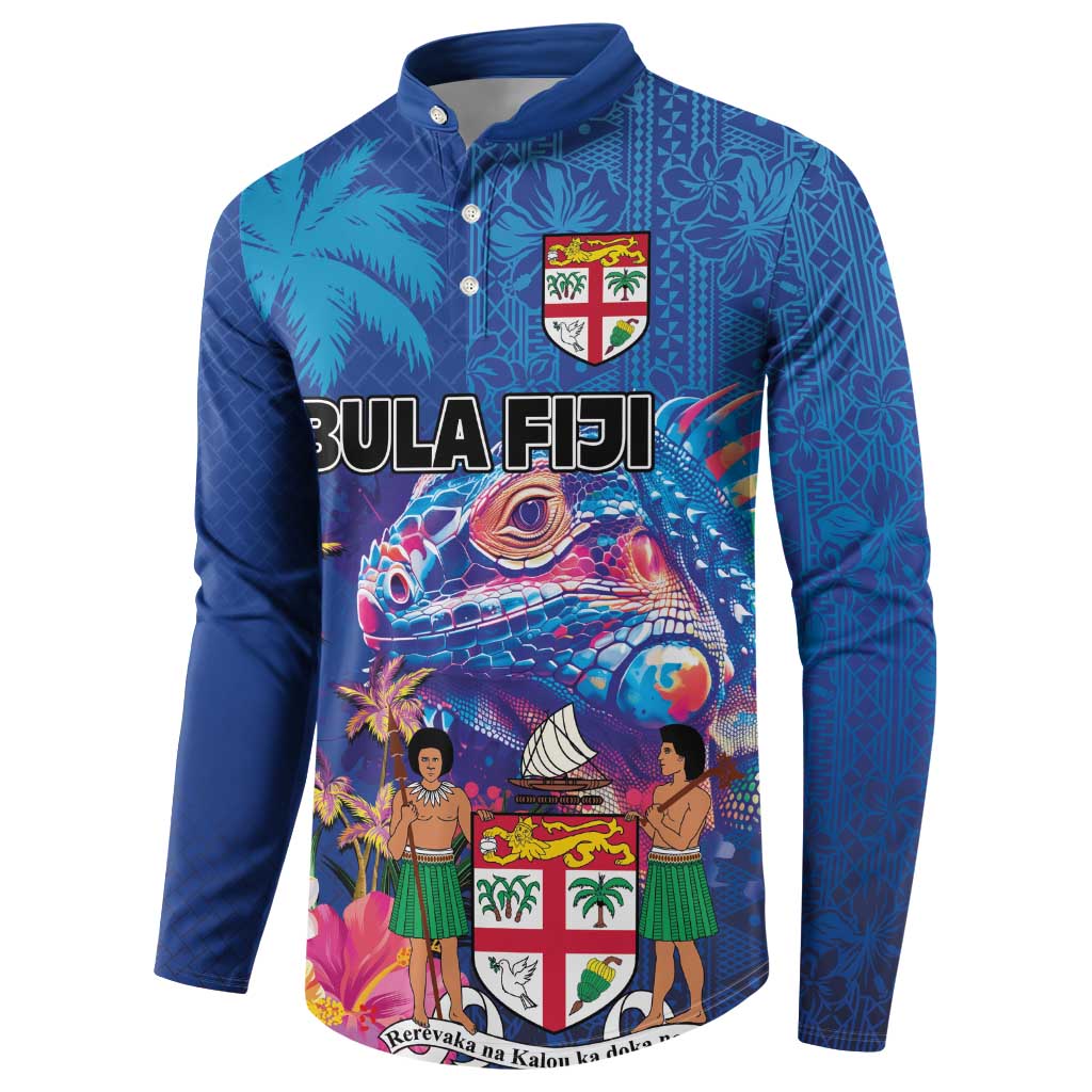 Fiji Bula Button Sweatshirt Tropical Plants with Palm Tree and Iguana Colorful