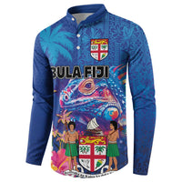Fiji Bula Button Sweatshirt Tropical Plants with Palm Tree and Iguana Colorful