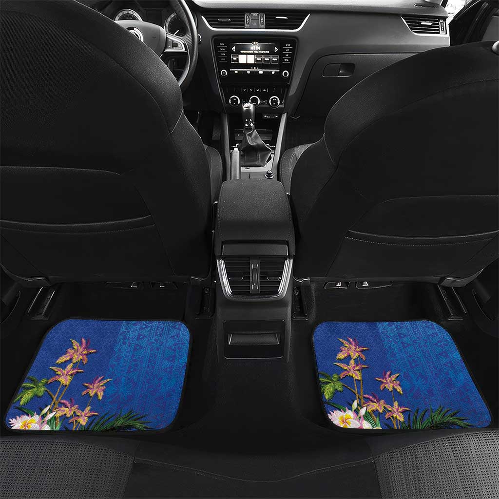 Fiji Bula Car Mats Tropical Plants with Palm Tree and Iguana Colorful LT03 Set 2pcs - Back Blue - Polynesian Pride