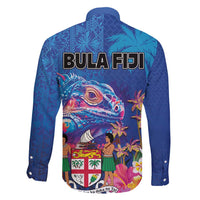Fiji Bula Family Matching Puletasi and Hawaiian Shirt Tropical Plants with Palm Tree and Iguana Colorful LT03 - Polynesian Pride
