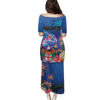 Fiji Bula Family Matching Puletasi and Hawaiian Shirt Tropical Plants with Palm Tree and Iguana Colorful LT03 - Polynesian Pride
