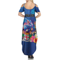 Fiji Bula Family Matching Summer Maxi Dress and Hawaiian Shirt Tropical Plants with Palm Tree and Iguana Colorful LT03 - Polynesian Pride